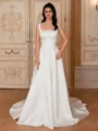 A-line Square Chapel Train Satin Corset Wedding Dress