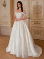 Ball-Gown Scoop Short Sleeves Appliques Lace Sweep Train Corset Wedding Dress