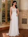 A-line V-neck Appliques Lace Floor-Length Chiffon Wedding Dress