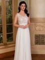 A-line V-neck Appliques Lace Floor-Length Chiffon Wedding Dress