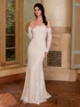 Sheath Off-the-Shoulder Long Sleeves Floor-Length Lace Corset Wedding Dress