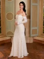 Sheath Off-the-Shoulder Long Sleeves Floor-Length Lace Corset Wedding Dress