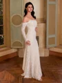 Sheath Off-the-Shoulder Long Sleeves Floor-Length Lace Corset Wedding Dress