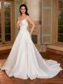 A-line Sweetheart Pleated Court Train Satin Corset Wedding Dress