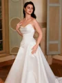 A-line Sweetheart Pleated Court Train Satin Corset Wedding Dress