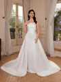 Sheath Straps Pleated Chapel Train Satin Corset Wedding Dress