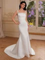 Sheath Straps Pleated Chapel Train Satin Corset Wedding Dress