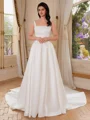 A-line Square Chapel Train Satin Corset Wedding Dress