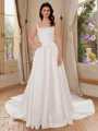 A-line Square Chapel Train Satin Corset Wedding Dress