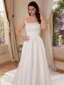 A-line Square Chapel Train Satin Corset Wedding Dress