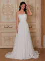 A-line Sweetheart Pleated Sweep Train Chiffon Corset Wedding Dress