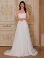 A-line Sweetheart Pleated Sweep Train Chiffon Corset Wedding Dress