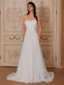 A-line Sweetheart Pleated Sweep Train Chiffon Corset Wedding Dress