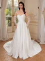 A-line Off-the-Shoulder Long Sleeves Appliques Lace Cathedral Train Satin Corset Wedding Dress