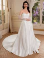 A-line Off-the-Shoulder Long Sleeves Appliques Lace Cathedral Train Satin Corset Wedding Dress