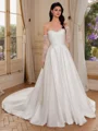 A-line Off-the-Shoulder Long Sleeves Appliques Lace Cathedral Train Satin Corset Wedding Dress