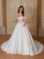 Ball-Gown Off-the-Shoulder Appliques Lace Cathedral Train Satin Corset Wedding Dress