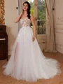 A-line Sweetheart Appliques Lace Court Train Tulle Corset Wedding Dress