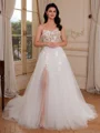 A-line Sweetheart Appliques Lace Court Train Tulle Corset Wedding Dress