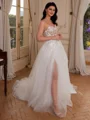 A-line Sweetheart Appliques Lace Court Train Tulle Corset Wedding Dress