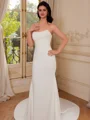 Sheath Straight Pleated Court Train Stretch Crepe Corset Wedding Dress