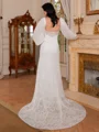Sheath Straps Long Sleeves Ruffles Court Train Lace Wedding Dress