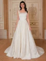 A-line Square Bow Court Train Wedding Dress