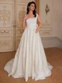 A-line Square Bow Court Train Wedding Dress