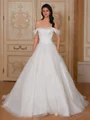 Ball-Gown Off-the-Shoulder Ruffles Court Train Satin Corset Wedding Dress