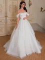 Ball-Gown Off-the-Shoulder Ruffles Court Train Satin Corset Wedding Dress