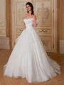 Ball-Gown Off-the-Shoulder Ruffles Court Train Satin Corset Wedding Dress