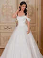Ball-Gown Off-the-Shoulder Ruffles Court Train Satin Corset Wedding Dress