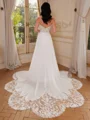A-line Off-the-Shoulder Long Sleeves Appliques Lace Chapel Train Chiffon Corset Wedding Dress