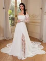 A-line Off-the-Shoulder Long Sleeves Appliques Lace Chapel Train Chiffon Corset Wedding Dress