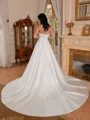 A-line Straight Pleated Chapel Train Satin Corset Wedding Dress
