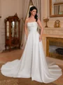 A-line Straight Pleated Chapel Train Satin Corset Wedding Dress