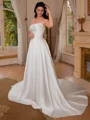 A-line Straight Pleated Chapel Train Satin Corset Wedding Dress