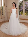 A-line Straps Cathedral Train Tulle Corset Wedding Dress