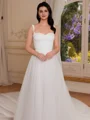 A-line Straps Cathedral Train Tulle Corset Wedding Dress