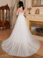 A-line Spaghetti Straps Appliques Lace Chapel Train Tulle Corset Wedding Dress