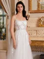 A-line Spaghetti Straps Appliques Lace Chapel Train Tulle Corset Wedding Dress