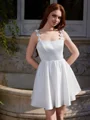 A-line Straps Bow Short/Mini Satin Dress