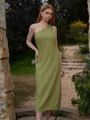 Sheath One-Shoulder Tea-Length Dress