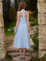 A-line Halter Bow Tea-Length Dress