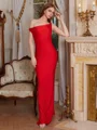 Sheath One-Shoulder Pleated Floor-Length Jersey Dress