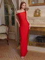 Sheath One-Shoulder Pleated Floor-Length Jersey Dress