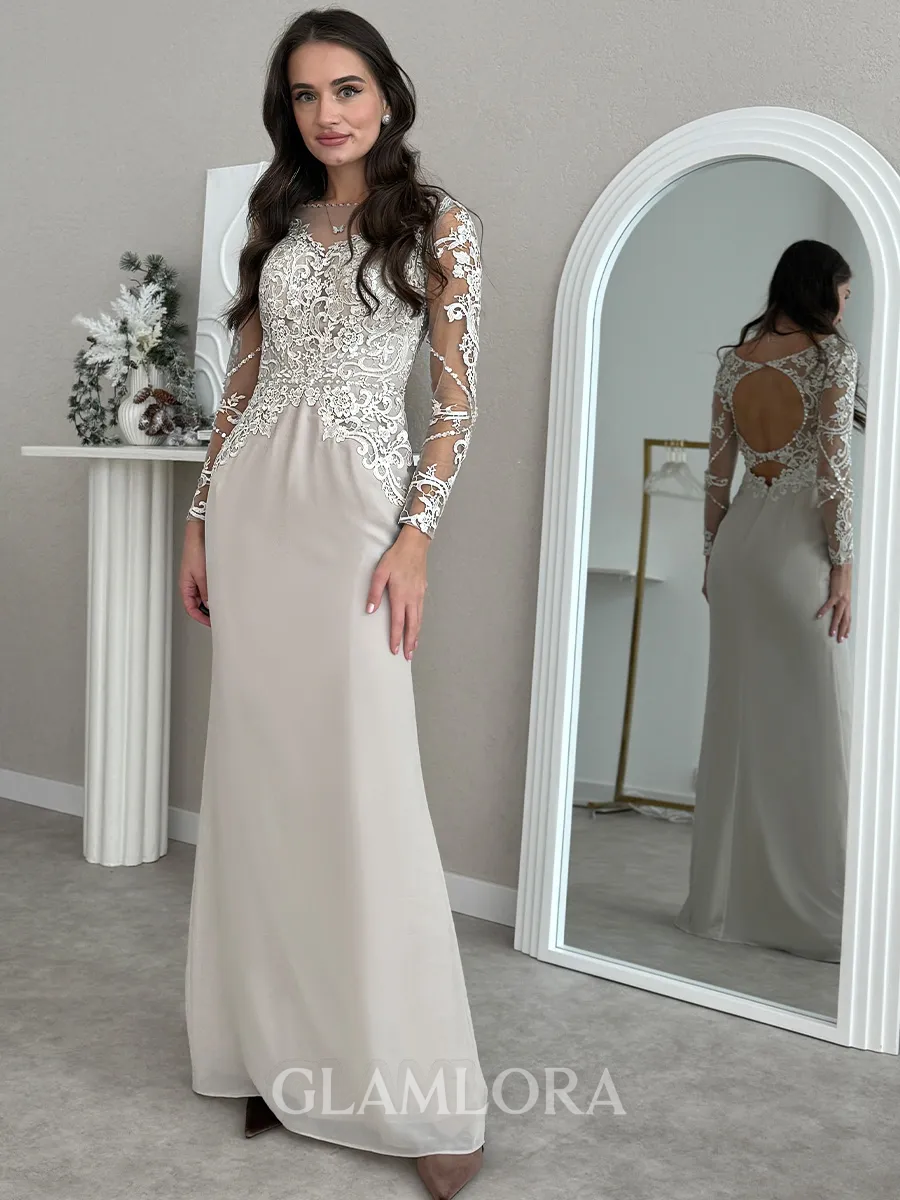 Statuesque Sheath Scoop Appliques Lace Floor-Length Chiffon Mother Of The Bride Dress