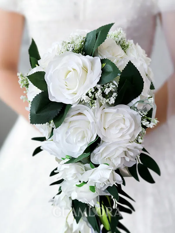 Elegant Cascade Silk Flower Bridal Bouquets