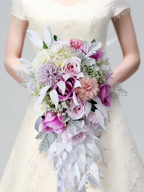 Colorful Cascade Silk Flower Bridal Bouquets