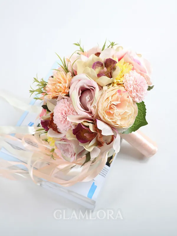 Elegant Round Silk Flower Bridal Bouquets